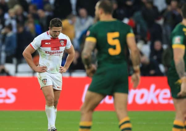 England captain Sam Burgess looks dejected after thefinal whsitle
