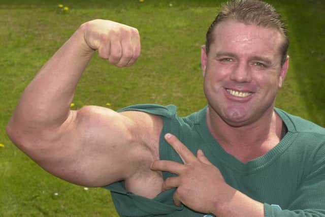 Davey Boy Smith on a trip home to Wigan in 2001