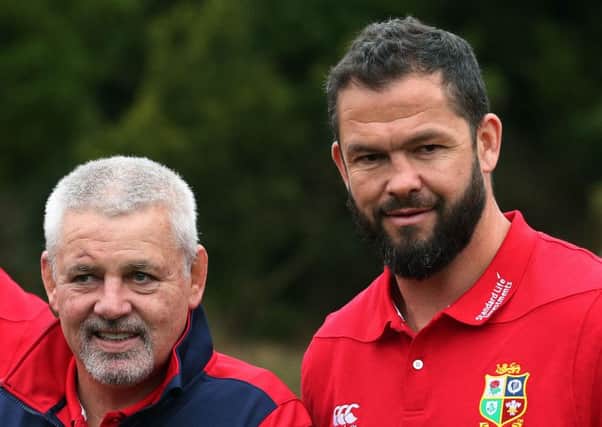 Warren Gatland (left) with Andy Farrell following a press conference in Dublin