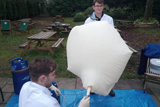 The balloon is inflated prior to launch