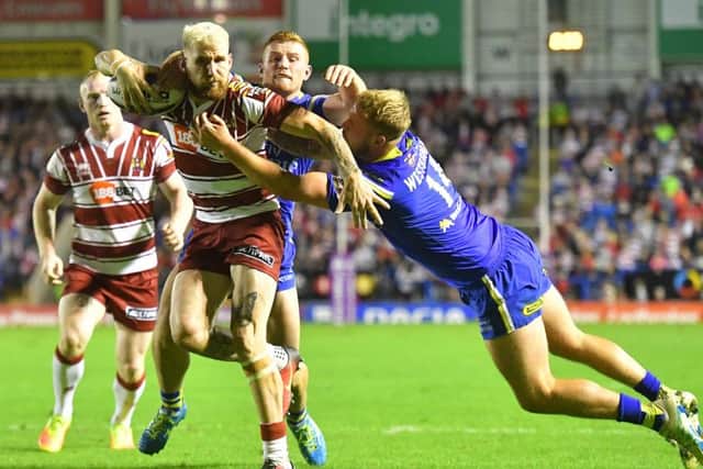 Sam Tomkins in his last game for Wigan, at Warrington, before injury struck