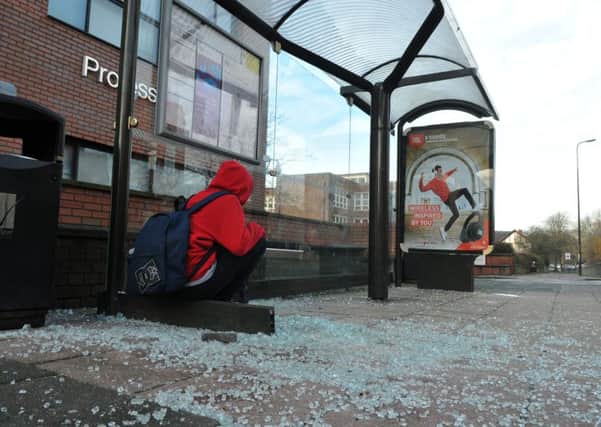Vandalised bus stops near Parson's Walk, Wigan