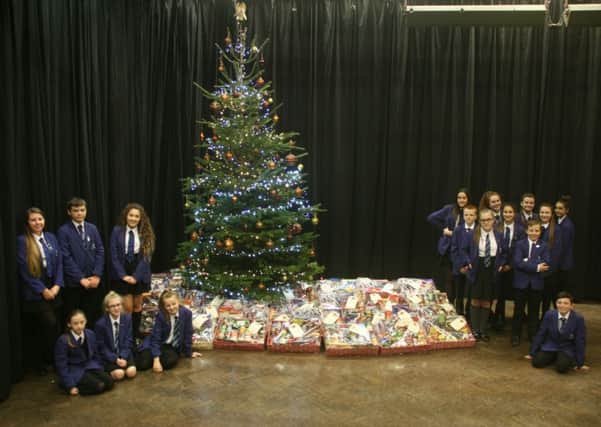 Cansfield High School pupils with some of the hampers