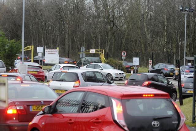 Queue of cars at the Recycling Centre in Wigan
