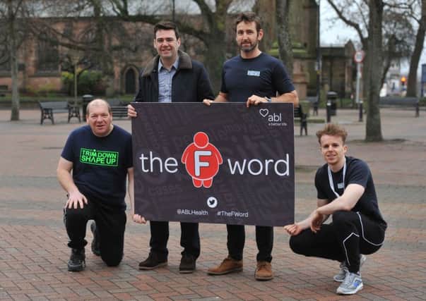 GM Mayoral candidate Andy Burnham meets Jim Lawrence, Sam Palmer and Conor McTomney of Wigan-based Trim Down Shape Up on a new campaign to fight obesity