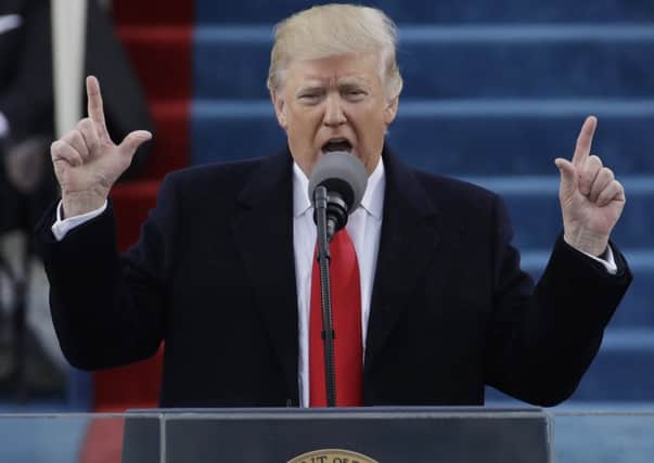 President Donald Trump delivers his inaugural address after being sworn in as the 45th president of the United States