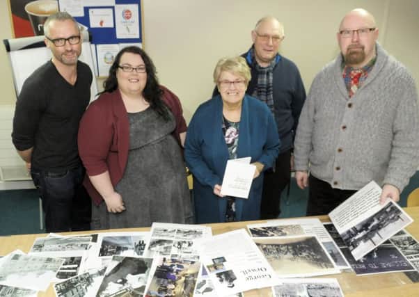Members of the Orwell Society at Sunshine House to discuss the 80th anniversary of Orwell's visit to Wigan.  Pictured are author Stephen Armstrong, Mary Delaney from ALRA, Pat Tate from Sunshine House with  Quentin Kopp and Les Hurst