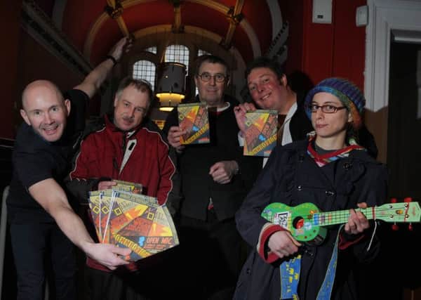 Members of Autistic Wigan, from left, Darren Duddle, Daz Castrick, Phil Topping, Adrian Shone and performer Mercy Carpenter