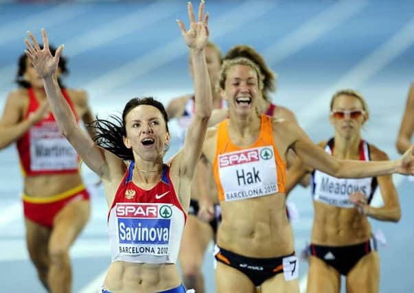 Jenny Meadows (right) finishing third at the European Championships
