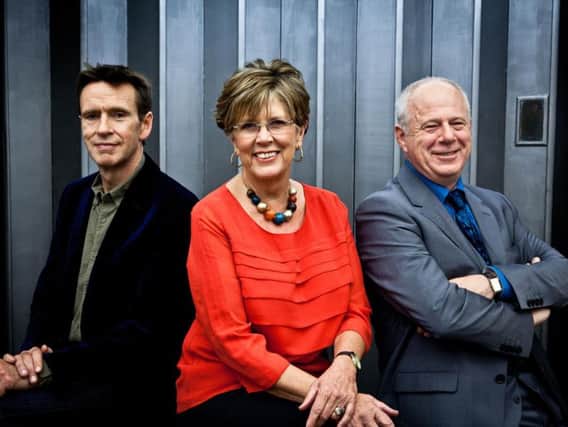 Pru Leith with Oliver Peyton and Matthew Fort in the Great British Menu