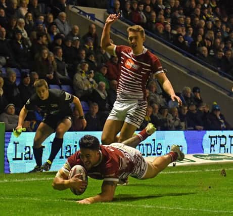 Wigan Warriors' Anthony Gelling scores his side's second try