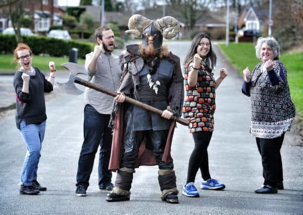 The Envelope Films team behind Eric and the Barbarian, including Sam Twyman dressed as his character Thannuth Warwolf