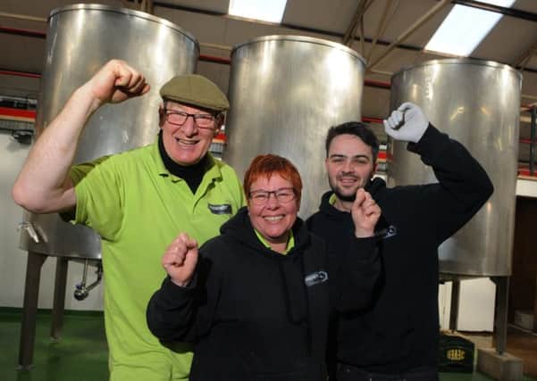 The Prospect Brewery team, from left, director John Slevin, brewster Patsy Slevin and brewer Jonathon Christopher