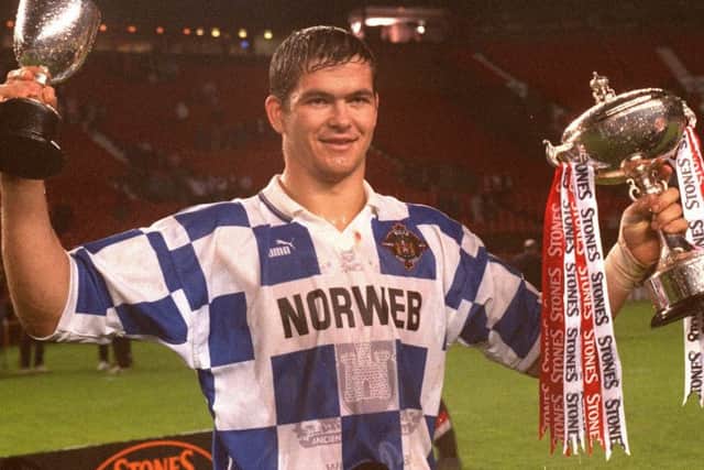 Andy Farrell with the Premiership trophy in 1996
