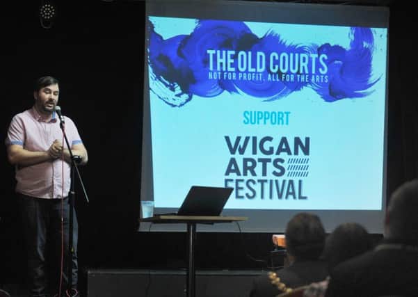 The Old Courts director Dave Jenkins speaks at the opening of Wigan Arts Festival at The Old Courts, Wigan
