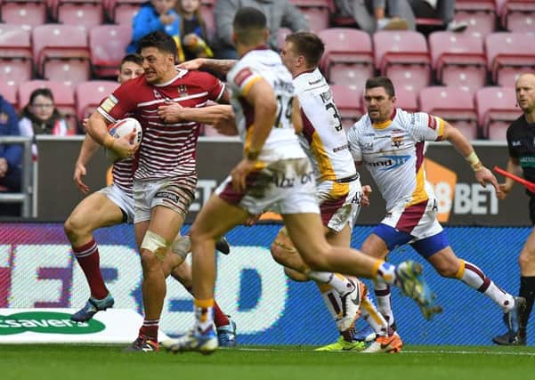 Anthony Gelling breaks free during Wigan's draw with Huddersfield at the DW Stadium