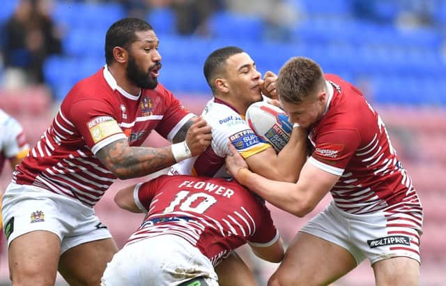 Frank-Paul Nuuausala in action (left) against Huddersfield