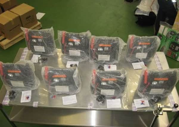 The car batteries the drugs were hidden in. Photo: Greater Manchester Police