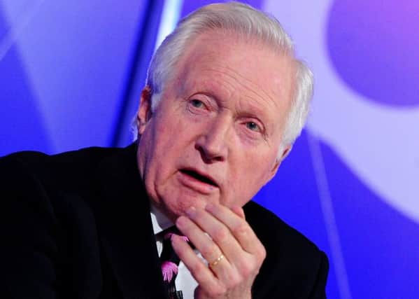 Presenter David Dimbleby, during filming for BBC's Question Time
