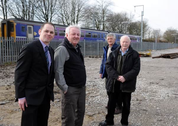 Members of The Lowton East Neighbourhood Development Forum (LENDF) at the former Kenyon junction rail station.
 Left to right coun James Grundy, Ed Thwaite, Ray Bent and landowner John Fallon