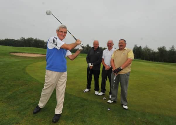 From left, event organiser John Bolton, Alab Bibby, Jerry Lundan and Nathan Thomspon, take part in the fifth annual Amanda Penk Memorial Golf Day, held at Gathurst Golf Club
