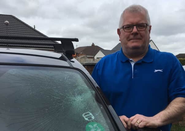 Peter Griffin's car windscreen was hit by a brick on the M6