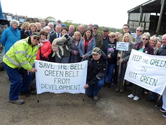 Anti-GMSF campaigners gather at Lathom House Farm with Wigan MP Lisa Nandy