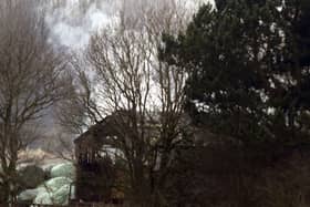 Fire engine and fire fighters attend the barn fire off Chorley Road, Parbold
