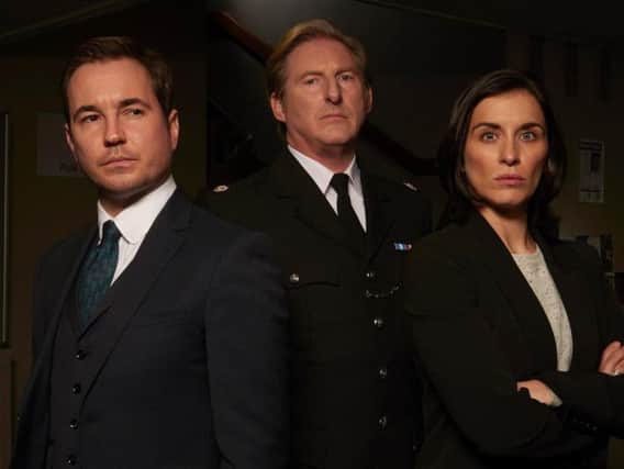 Martin Compston, Adrian Dunbar and Vicky McClure in Line of Duty