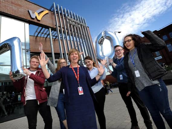 Wigan and Leigh College is celebrating its 70th anniversary of delivering higher education. Vice principal Claire Foreman is seen here with students l-r Daniel Campbell, Anna Utrata, Katie Brookes, Ryan Murphy and Ayse Aker