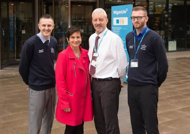 Wigan Life Centre leisure manager Andrew Hewitt, Wigan Council chief executive Donna Hall, Inspiring healthy lifestyles managing director Pete Burt and Wigan Life Centre leisure assistant manager Ricky Worthington