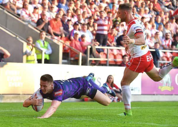 Tom Davies scored his side's first try at St Helens