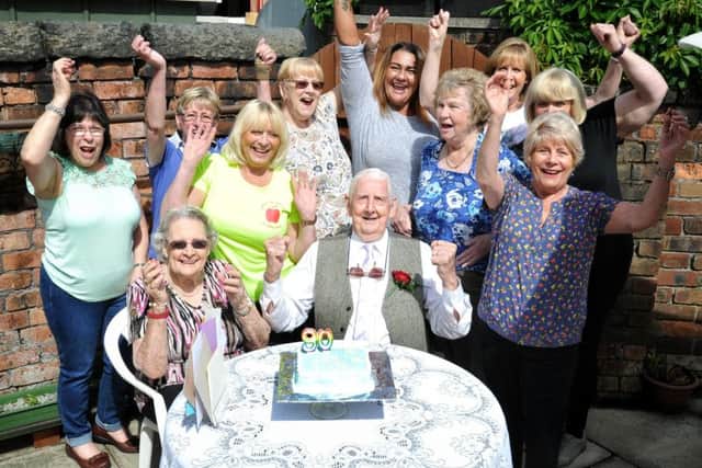 Gordon Fairhurst celebrates his 90th birthday at Apple Fitness, Pemberton, Wigan, where he has been a long term member