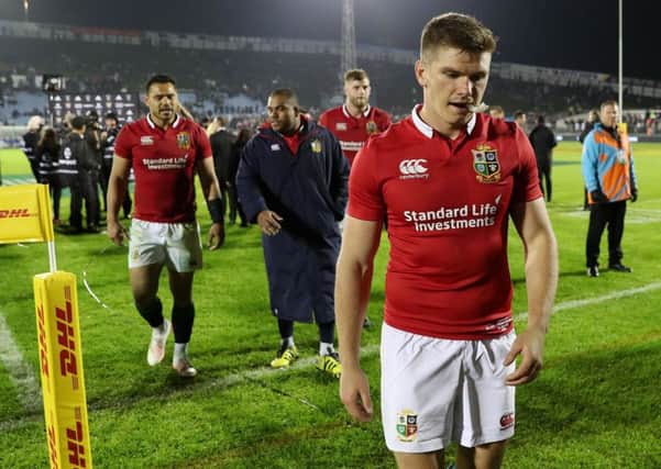 British and Irish Lions' Owen Farrell leaves the field at the end of the game during the tour match at the Toll Stadium, Whangarei