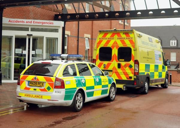 Ambulances outside Accident and Emergency (A&E), Wigan Infirmary