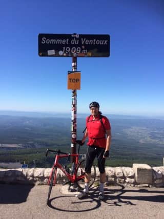 Graham Coates at the summit of Mont Ventoux, which he cycled up to raise money for the Lee Rigby Foundation