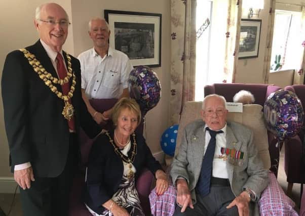 Fred Edwards celebrated his 100th birthday at Ash Tree House with the Mayor and Mayoress of Wigan and his family