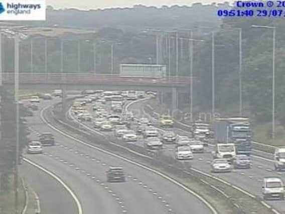 There is a lane closure on the M6 northbound between junctions 27 and 28. Image courtesy of Highways England