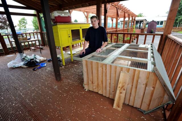 The ProCo animal apprenticeship and skills centre, Wigan, had a break in at the weekend, where many animals were let out of their cages and damage was done to several pens. Animal care apprentice Rob Moss surveys the damage. Picture by Paul Heyes, Monday August 07, 2017.