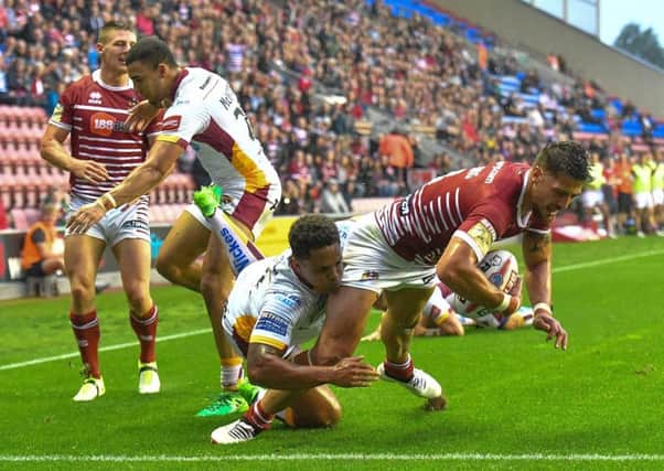 Anthony Gelling scores against Huddersfield