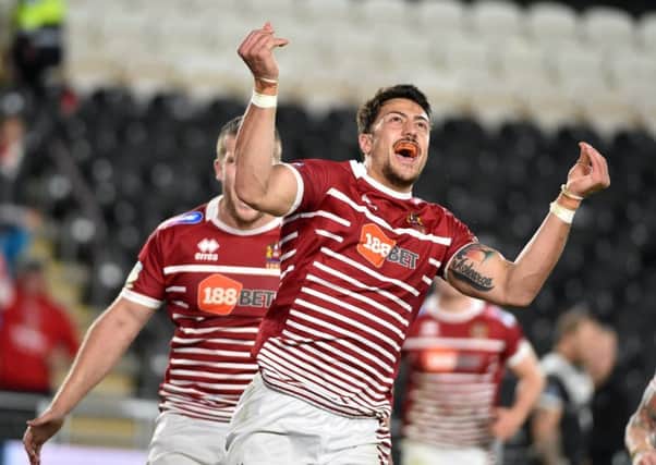 Anthony Gelling celebrates his vital second try