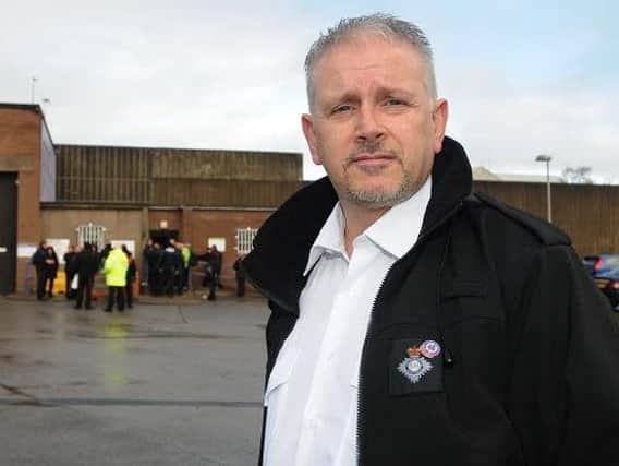 Prison Officers Association branch chairman Steve Douglas during a protest outside Hindley Prison