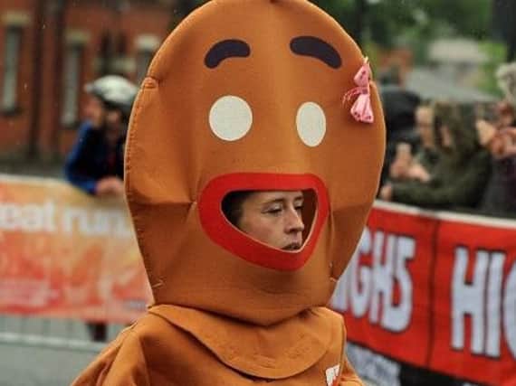 Cat DAscendis took part in the Wigan 10k dressed as the gingerbread man to prepare for her world record attempt at the English half marathon on Sunday