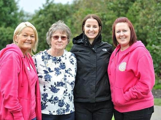 Christine Edwardson, Mavis Valentine, Kate Gaynor and Katie Stevenson in the gardens