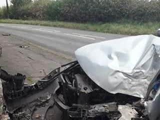 The car involved in the collision was badly damaged