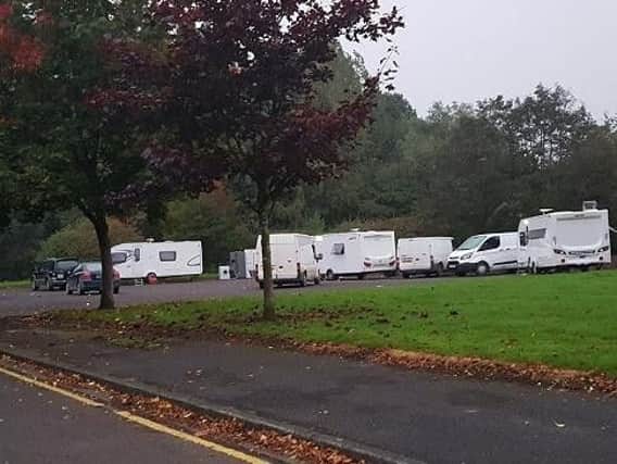Travellers on the car park at Howe Bridge Crematorium, who prompted outrage from residents