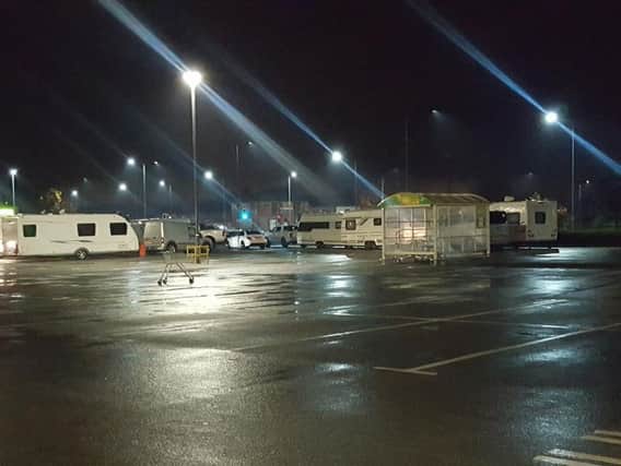 Travellers on the Asda car park off Atherleigh Way,  Leigh last night
