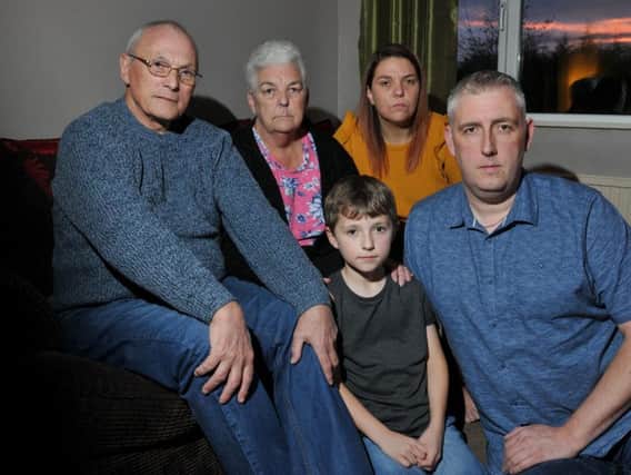 From left, parents David and Ellen Edwards, sister Nichola Gregory, Sarahs partner Garry Banner and their son Joseph, eight, front centre