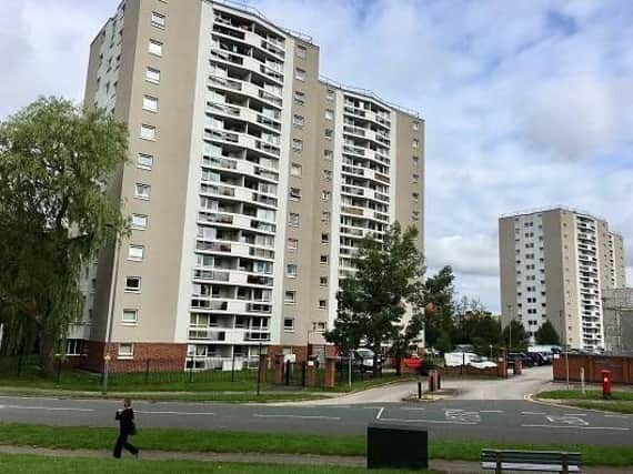 Derby House, one of seven high-rise blocks in Scholes Village which Wigan Council wants to fit with sprinklers