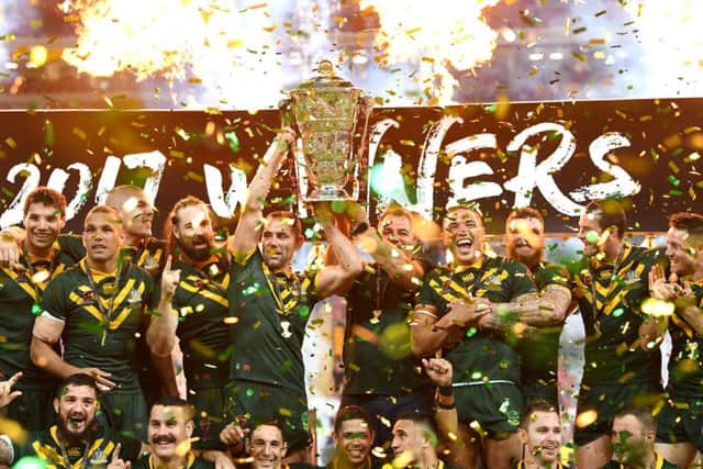 Australia lift the World Cup. Picture: NRL Photos
